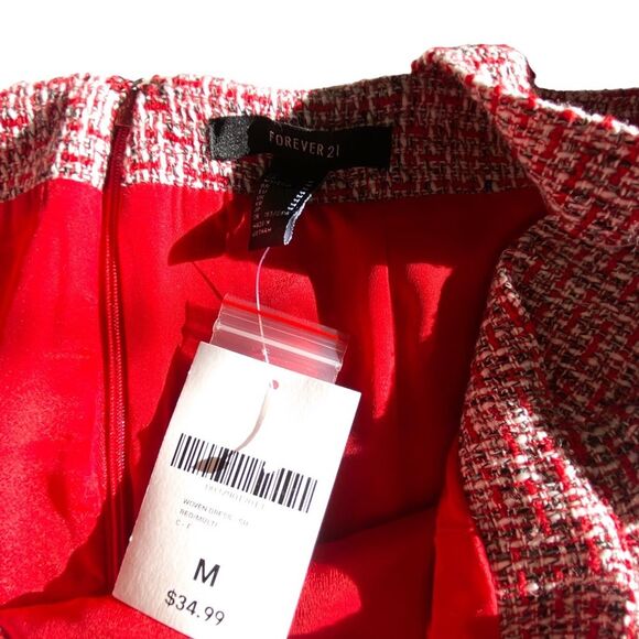 Forever 21 Red Tweed Sleeveless Jumper Mini Suit Dress Size Medium - Picture 9 of 9